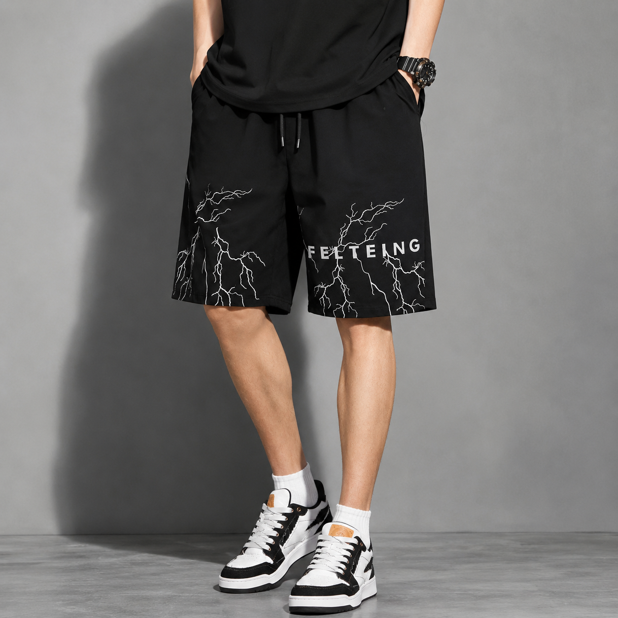 Lightning Print Streetwear Shorts